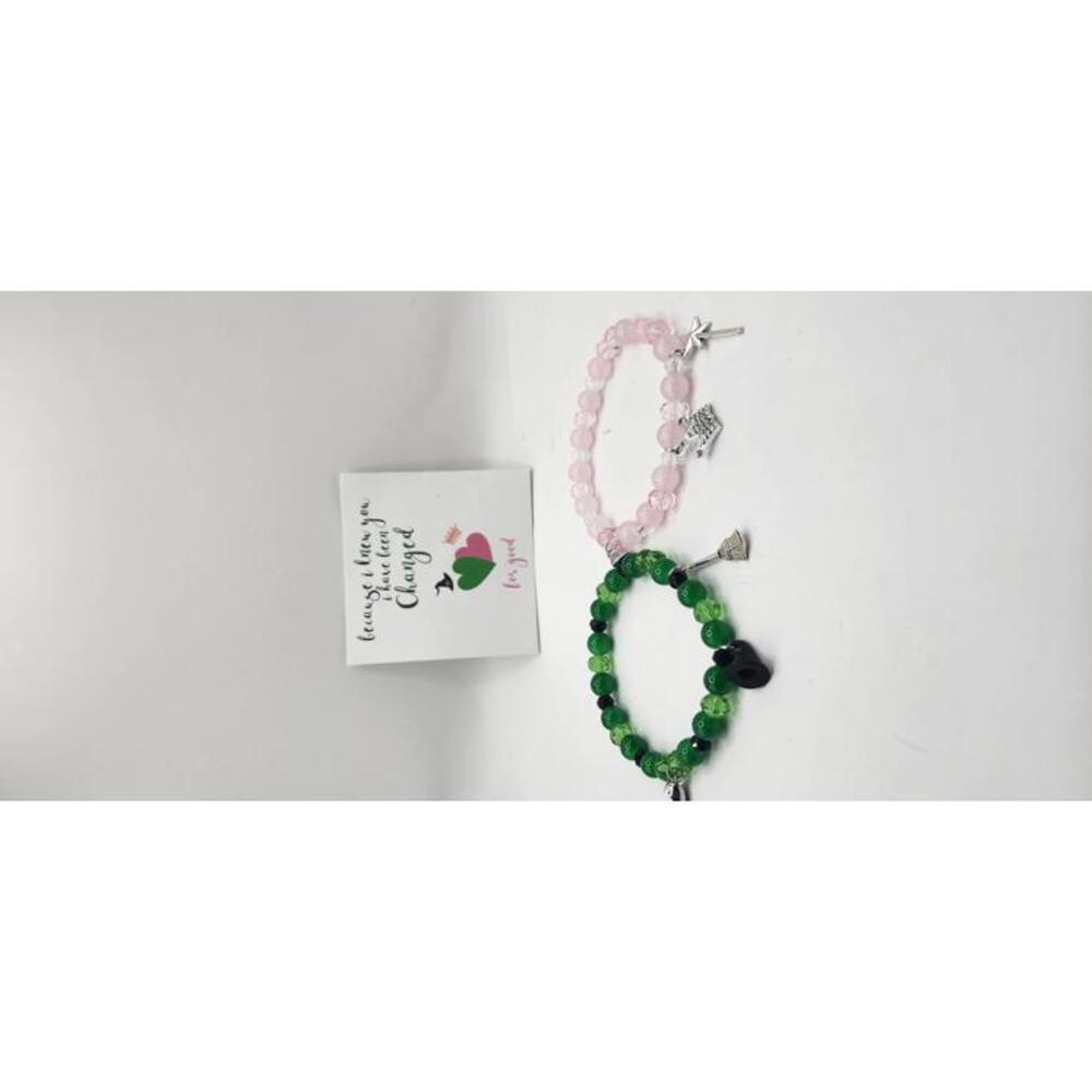 Elegant Green & Pink Beaded Bracelets Set